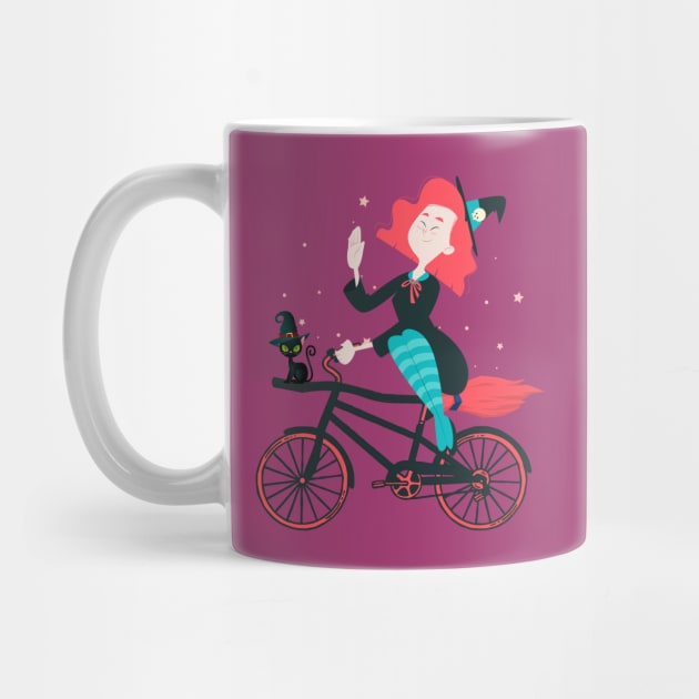 Cute Cartoon Witch Riding a Bicycle by BicycleStuff